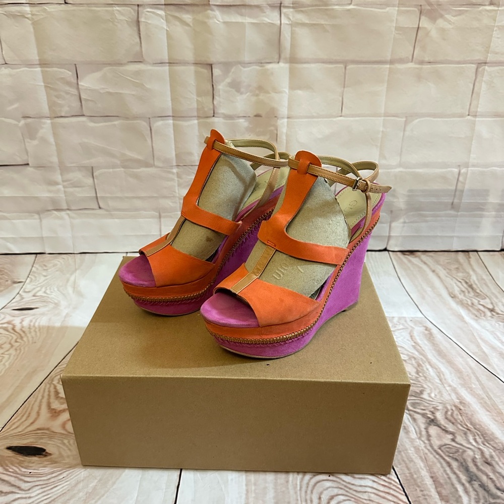Guess Orange and Pink Wedge Sandals